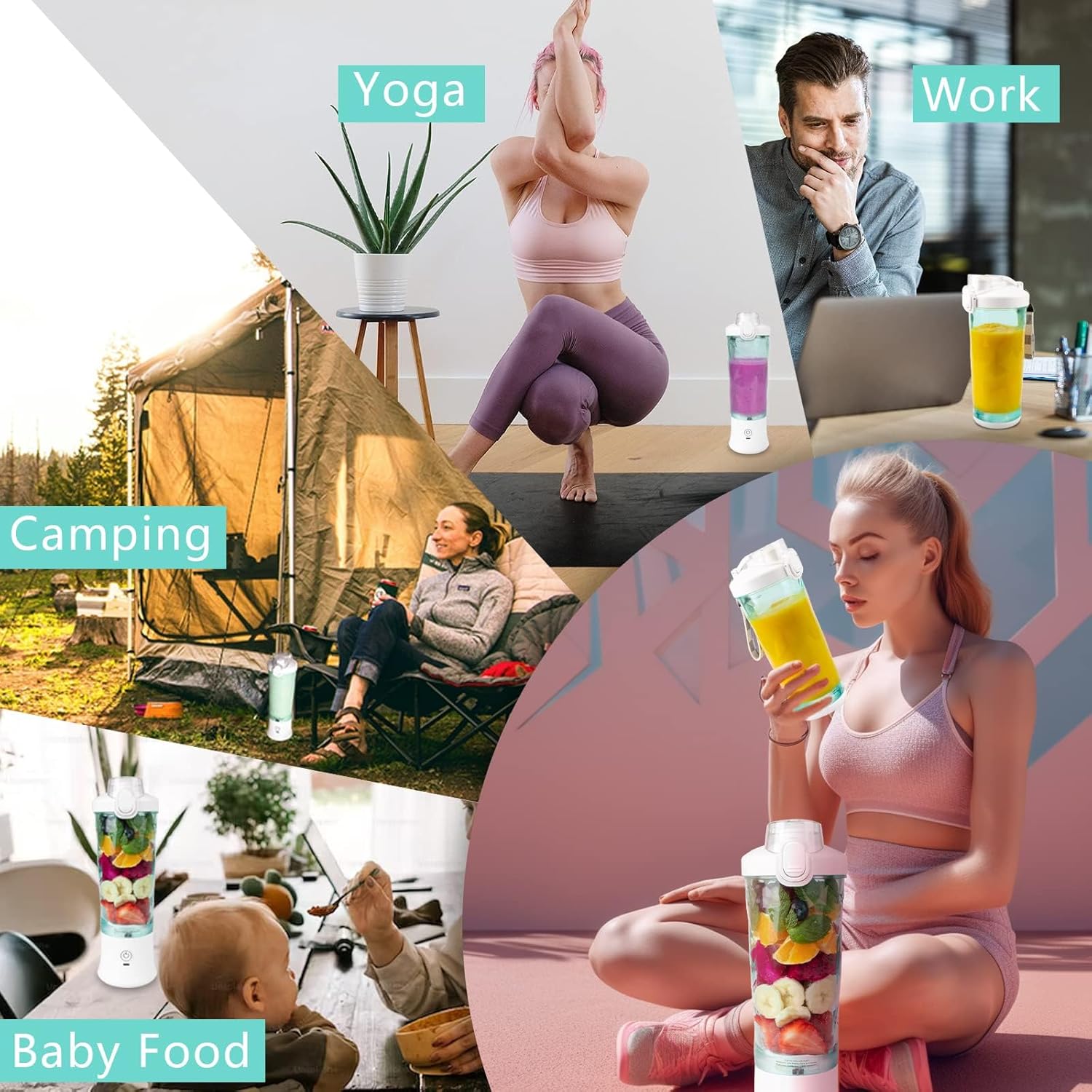 Smoothie Blender with 6 Sharp Blades, Rechargeable Personal Blender for Shakes and Smoothies with 600ML Travel Cup and Lid, for Kitchen, Hiking, Office, Gym