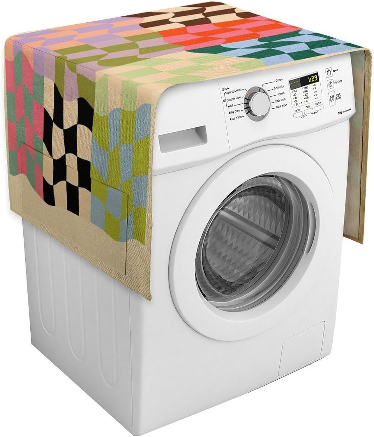 Colorful Geometric Linen Appliance Cover, Dustproof Washer Dryer Top Cover Storage Protector