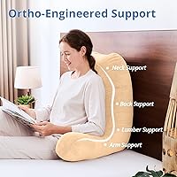 Vista 5 de Sasttie Almohadas de lectura, 25 pulgadas, para sentarse en la cama, terciopelo, jumbo, respaldo alto XL, apoyo de espalda para sofá y piso, Camel