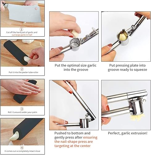 Miniatura 5 de Mempedont - Juego de trituradora y pelador de ajo acero inoxidable 304 largo desmontable a prueba de óxido resistente diseño de picadora para mayor
