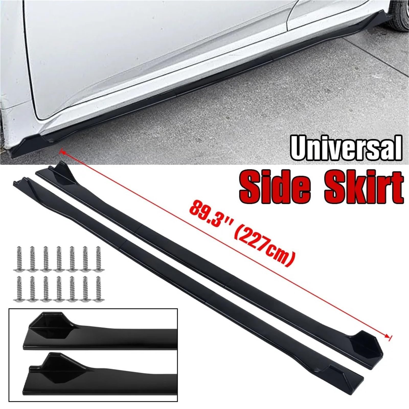 Jupes Latérales Extensions De Bas Caisse Universelles Noires 2, M pour Voiture Séparateurs Pare-Chocs Et