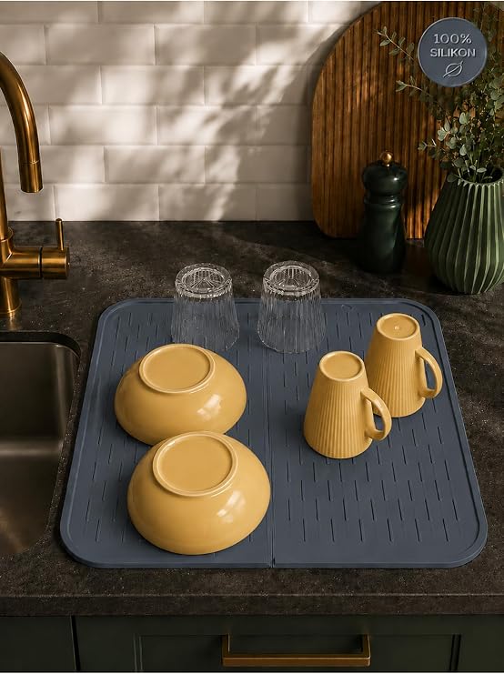 Siliconly%100 Silikon Bulaşık Kurutma Matı,Pvc ve Plastik İçermez,Bulaşık Altlığı,Bulaşık Kurutmalığı-Füme