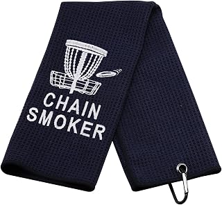 Disc Golf Towel Golf Towel Embroidered Golf Towel Gift Chain Smoker Golf Towel with Clip (Chain Smoker T CA)