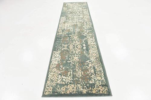 Miniatura 5 de Unique Loom Tuareg Collection - Alfombra vintage envejecida tradicional, 2 pies 6 pulgadas x 10 pies, verdebeige