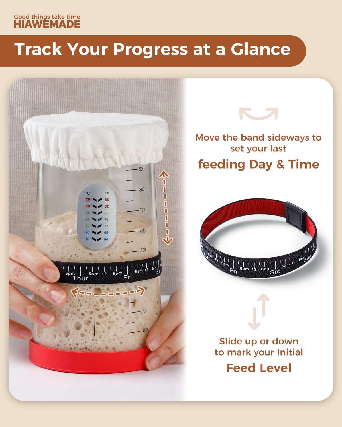 Sourdough Starter Jar Kit, 40 oz Glass Jar with Thermometer