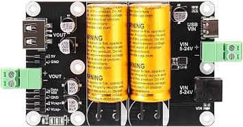 SCap Supercapacitor UPS Module 5V Output, 5V-24V Input Backup Power Board, Dual Supercapacitors, Type-C/DC/Screw Terminal Input, USB-A/Screw/Header Output, 15-110s Hold-Up, Protections, Status LEDs