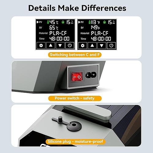 Miniatura 7 de Creality - Caja secadora de filamentos oficial Space PI, caja secadora de filamentos para impresora 3D mejorada con calefacción de 360, caja de