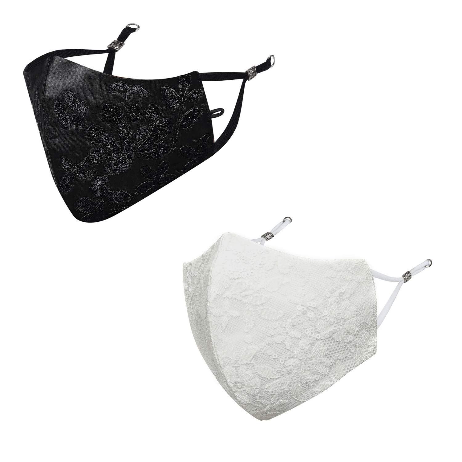 MASQ By Q-One Crystal 4 Layer, Reusable, Anti-Bacterial BFE>99% Satin Cloth Mask Combo with Detachable Chain & Ear Adjuster, Includes Mask Bag (Medium, Black-White, Without Valve, Pack of 2) for Women-picture-14