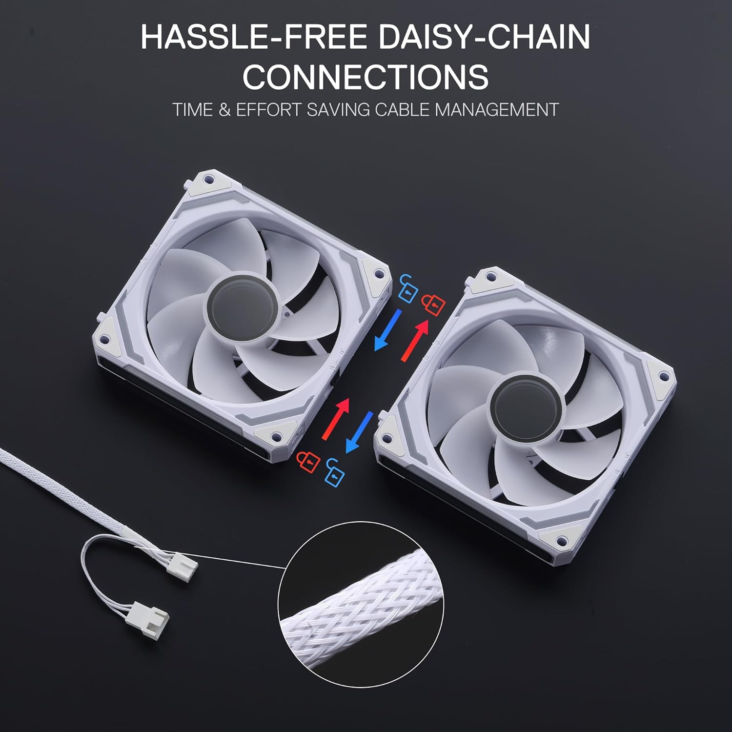 Redragon GCF012 Reverse 120mm PC Case Fan, Daisy-Chain Connection, 5V 3Pin ARGB Lighting, 4 Pin PWM Case Fan, for Radiator/Computer Case Cooling, 120x120x25mm, 3 Pack, White