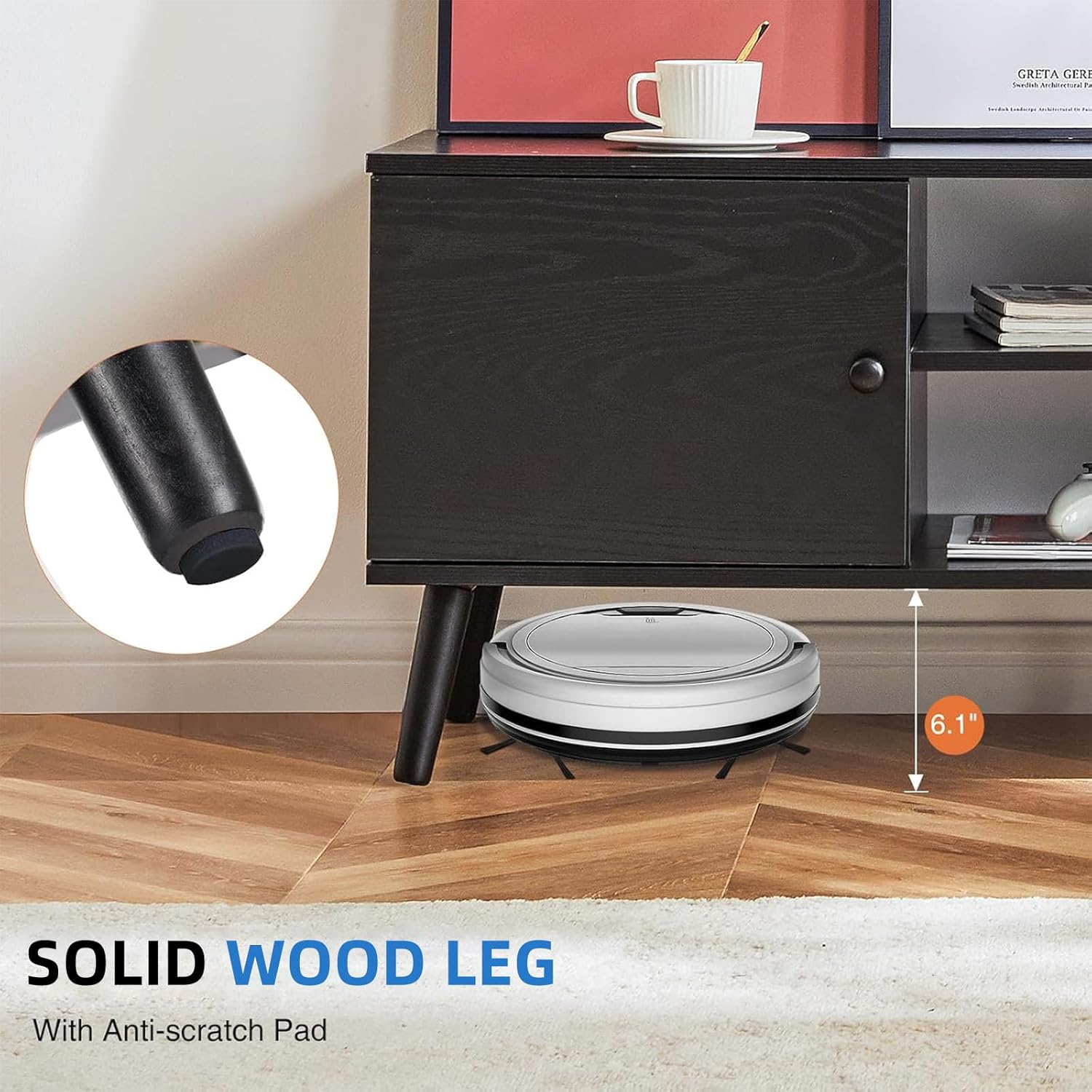 TV Stand for up to 60 inch TVs, Wooden TV Entertainment Center with Storage Cabinet and Soft Hinge Door, Modern TV Media Console Table for Living Room Bedroom Office Furniture, Black - Image 7