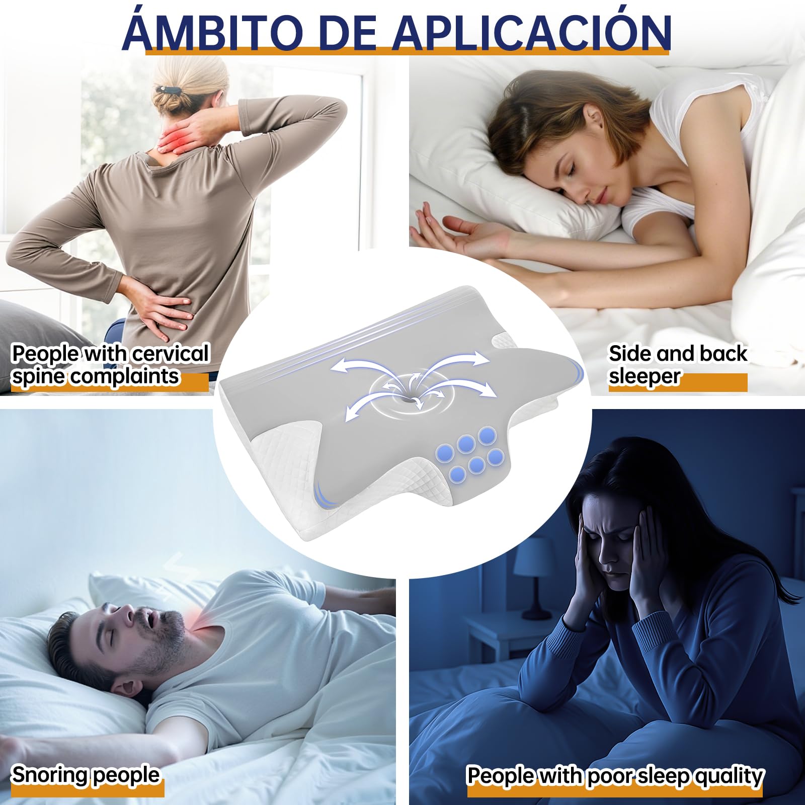 Almohada Cervicales y Cuello 2 en 1, Almohada Ergonómica, Almohada Antironquidos, Ortopedica Cervical para Soporte de Hombro/Cuello/Cabeza de Lado, Espalda y Estómago 60x43x14/12cm Gris