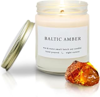 Wax & Wane Baltic Amber Modern 8oz Handmade Candle For Men and Women - Long Burning 40+ Hours Candles For Home, Bedroom, and Bathroom - 100% Natural Soy Candles Made in the USA