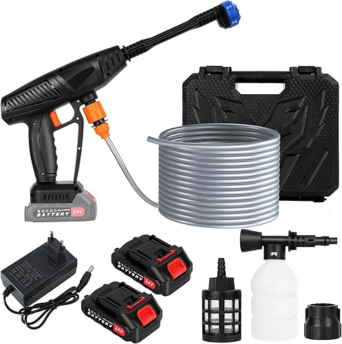 Lavadora a presión inalámbrica, lavadora a batería de 507 PSI con 2 baterías recargables y boquilla 5 en 1, lavadora a presión portátil de 24 V para