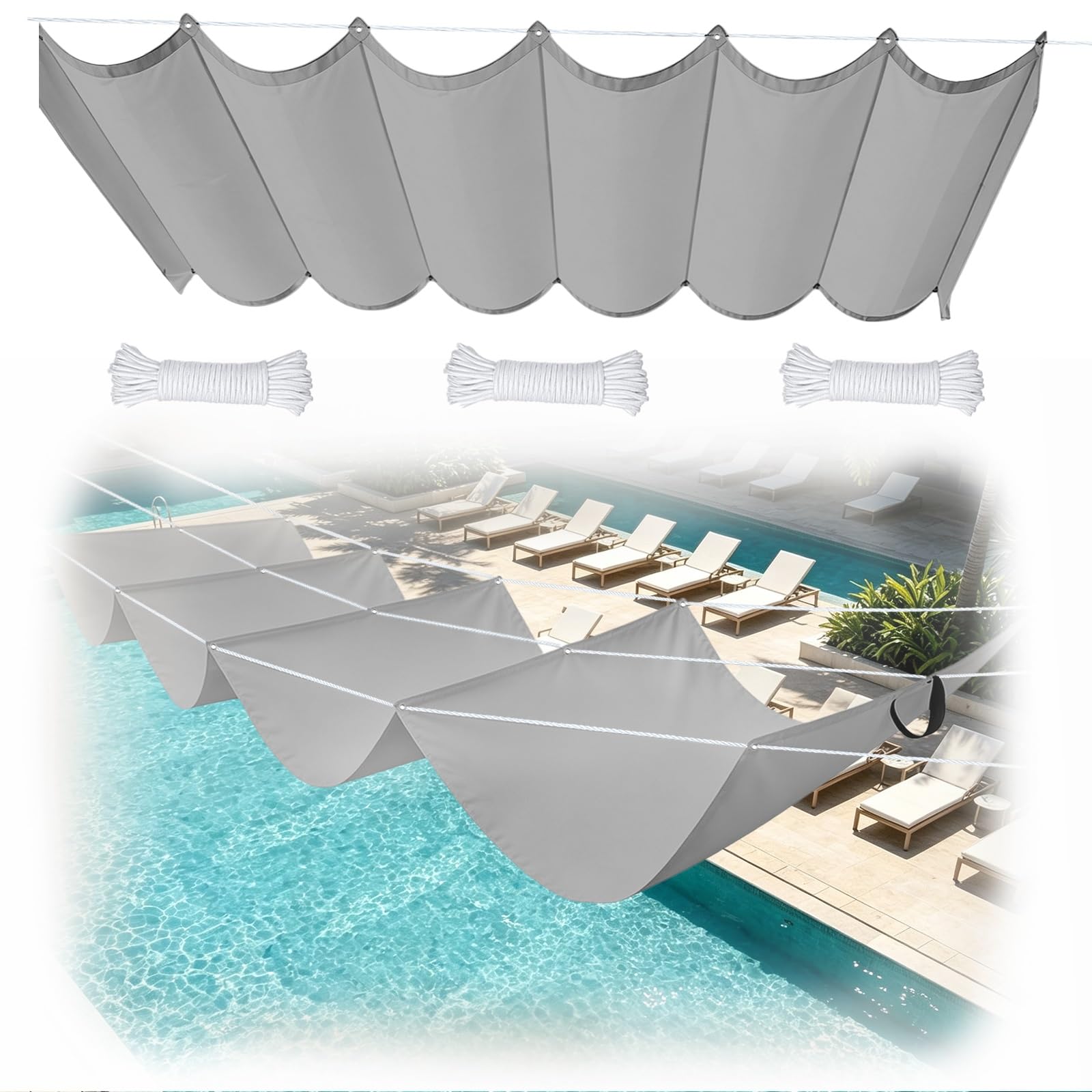 Toldo Corredero 1 x 11 m Impermeable, 98% Rayos UV Resistente Al Desgarro, Impermeable Ondulada Toldo Vela de Sombra, con Ojales y Cuerdas para Balcon, Patio, Color Crema