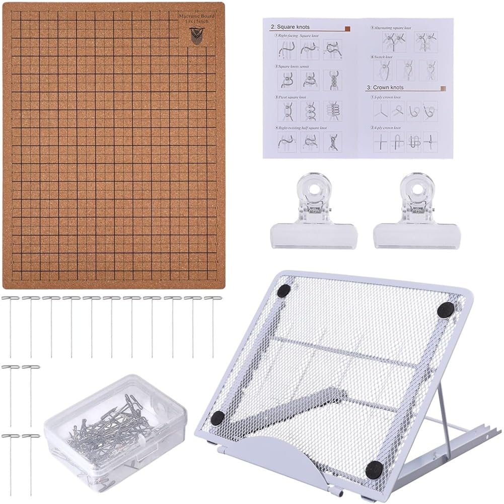 IJSDNVJNDX Macrame Board Set with Pins Clips and Adjustable Metal Stand, Wood Project Board for Braiding Macrame Supplies