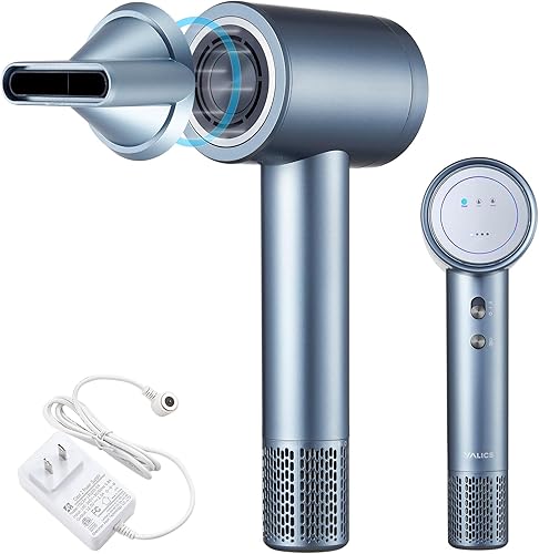 Secador de pelo iónico inalámbrico con pantalla digital, secador de pelo de carga de 4 modos con boquilla magnética, secador de pelo de viaje para