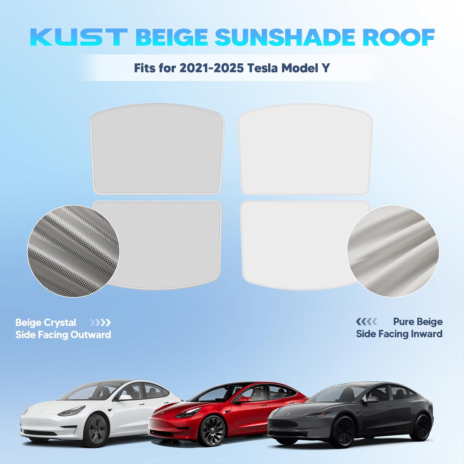 KUST Gray Sunshade Roof for Tesla Model Y 2020-2025 (Not fit for Model Y Juniper) - Magnetically Connected Sunroof Cover - Interior Accessories for Tesla - Block UV Rays - Full Set 2PCS