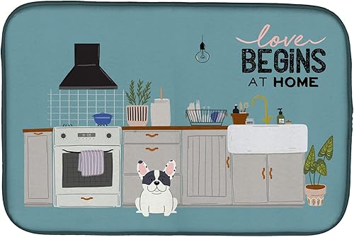 Miniatura 448 de Caroline's Treasures CK7824DDM - Tapete absorbente para secado de platos con diseño de bulldog inglés, rojo y blanco, para encimera de cocina, 14 x