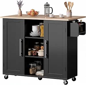 DUMOS 42-inch Rolling Kitchen Cart with Drop Leaf and Storage
