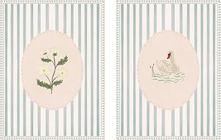 Kate and Laurel Striped Heritage 2 Piece Framed Canvas Wall Art Set by Nikita Jariwala, Sylvie Beaded White Vintage, Flower Art for Wall Decor