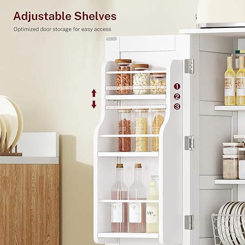 Miniatura 6 de TEENFON Armario de despensa de 43 pies de alto con 4 puertas, armario de cocina con 6 estantes de puerta, armario de almacenamiento-despensa de