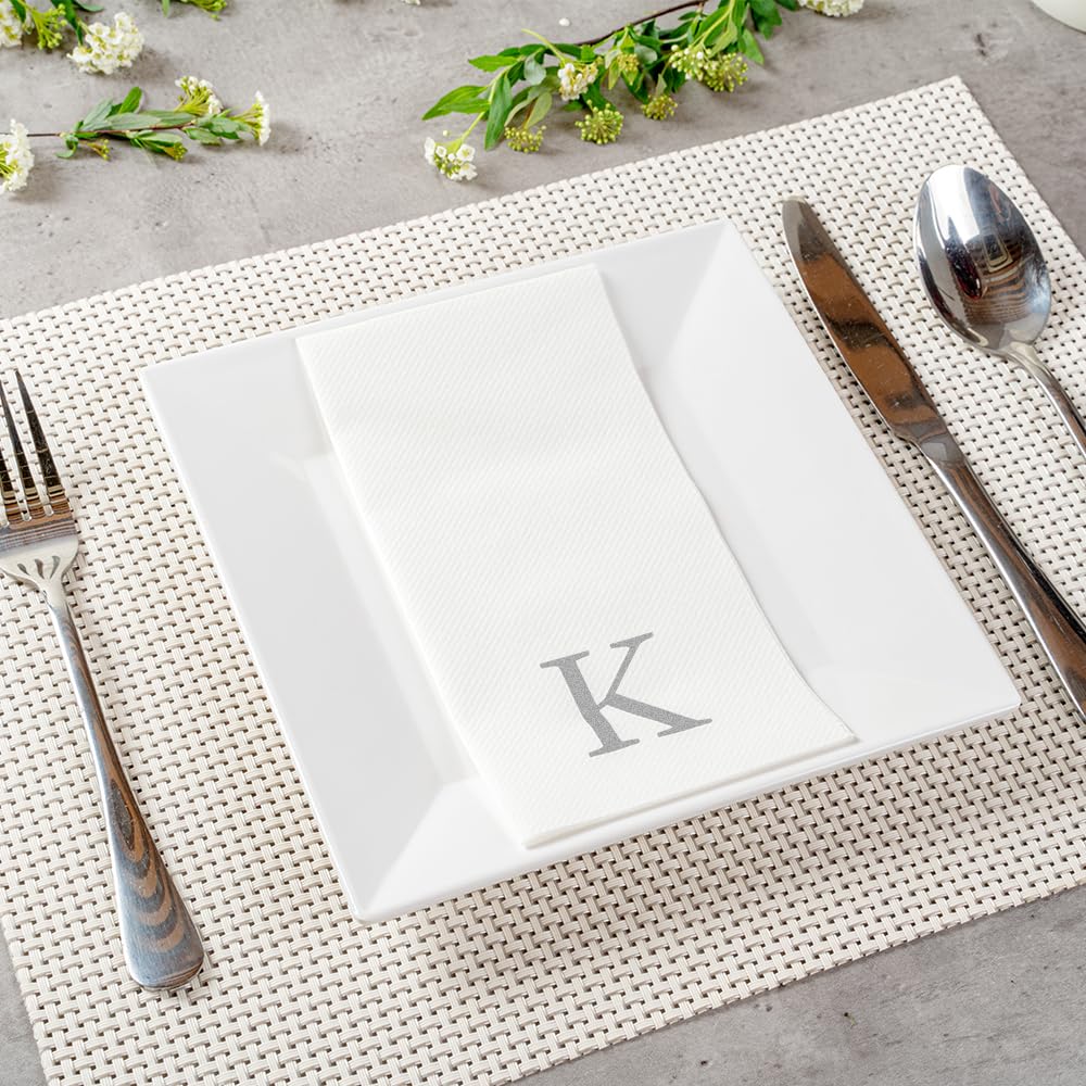 Luxenap - Servilleta rectangular de papel blanco con letra K, letra K, fuente Air Laid, Sans Serif, 15 3/4 x 8 pulgadas, caja de 50 unidades