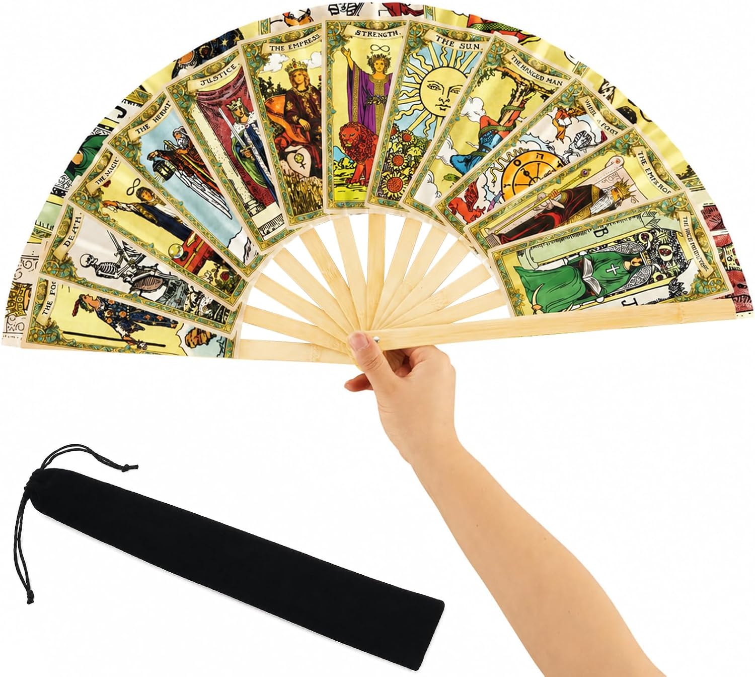 Tarot Folding Hand Fan Oversized Witchy Gift Tarot Decor with Storage Pouch