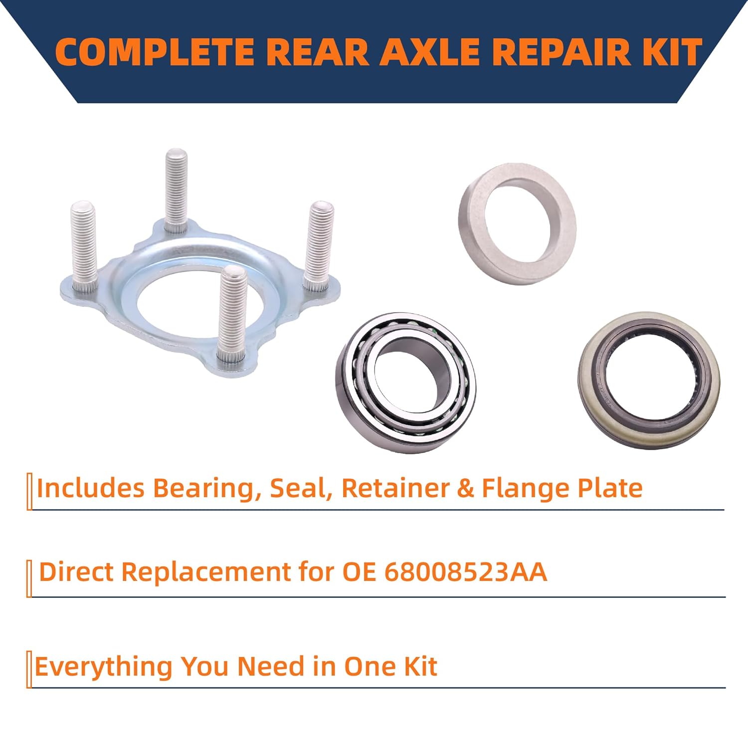 Rear Axle Bearing and Seal Kit 68008523AA Replacement for Jeep Wrangler JK JKU 2007-2017, Axle Shaft Bearing Retainer Lock Ring Kit, Direct Fit