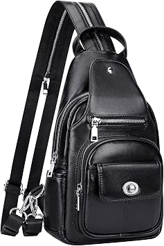 Over Earth Genuine Leather Sling Bag for Women Men Crossbody Chest Backpack