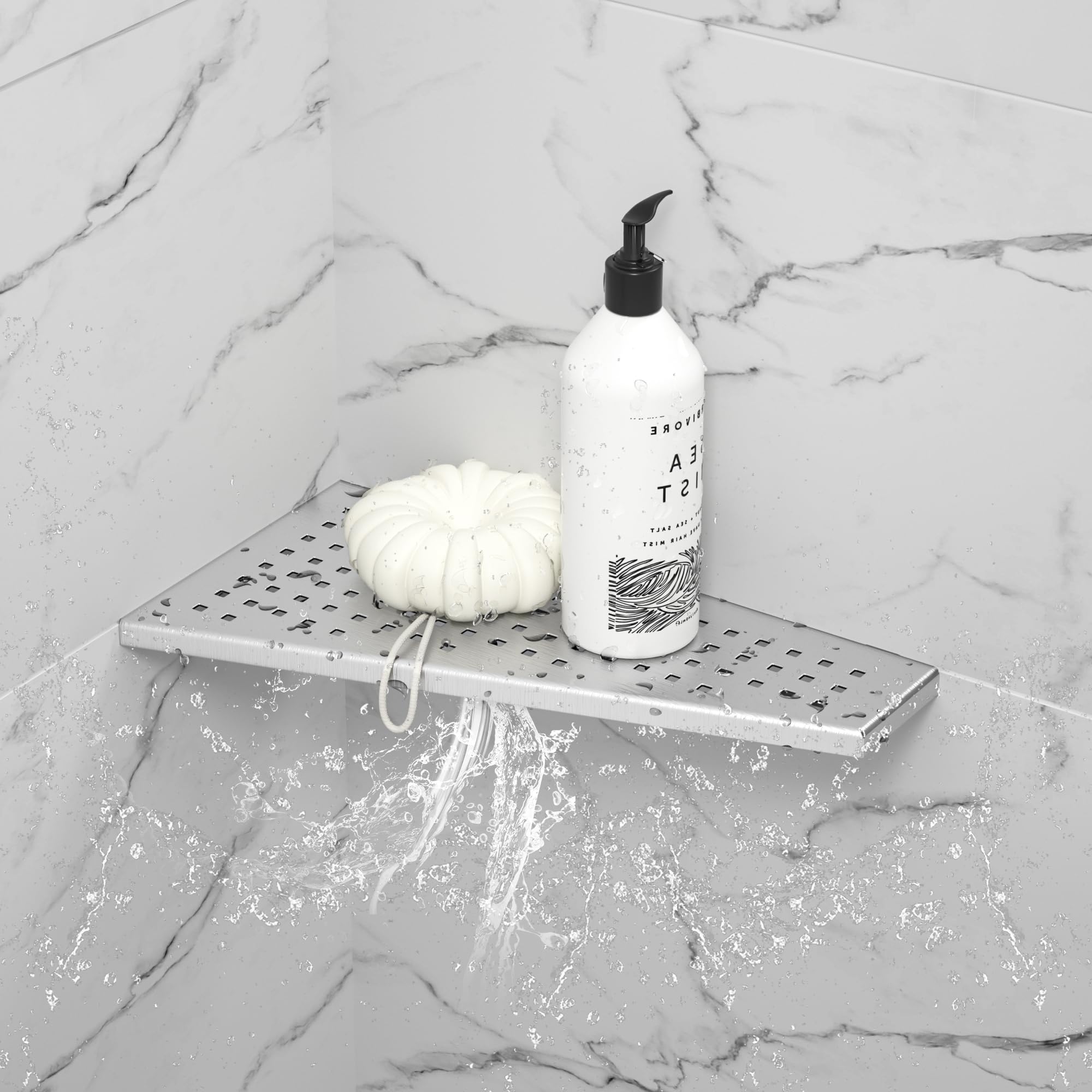 Eckablage Duschablage 304 Edelstahl ohne Bohren für Badezimmer | Duschregal Ecke für geflieste Wände, Shampoo Halter Organizer Trapezförmiges quadratisches Loch 305*155mm, 2 Stücke,Gebürstet