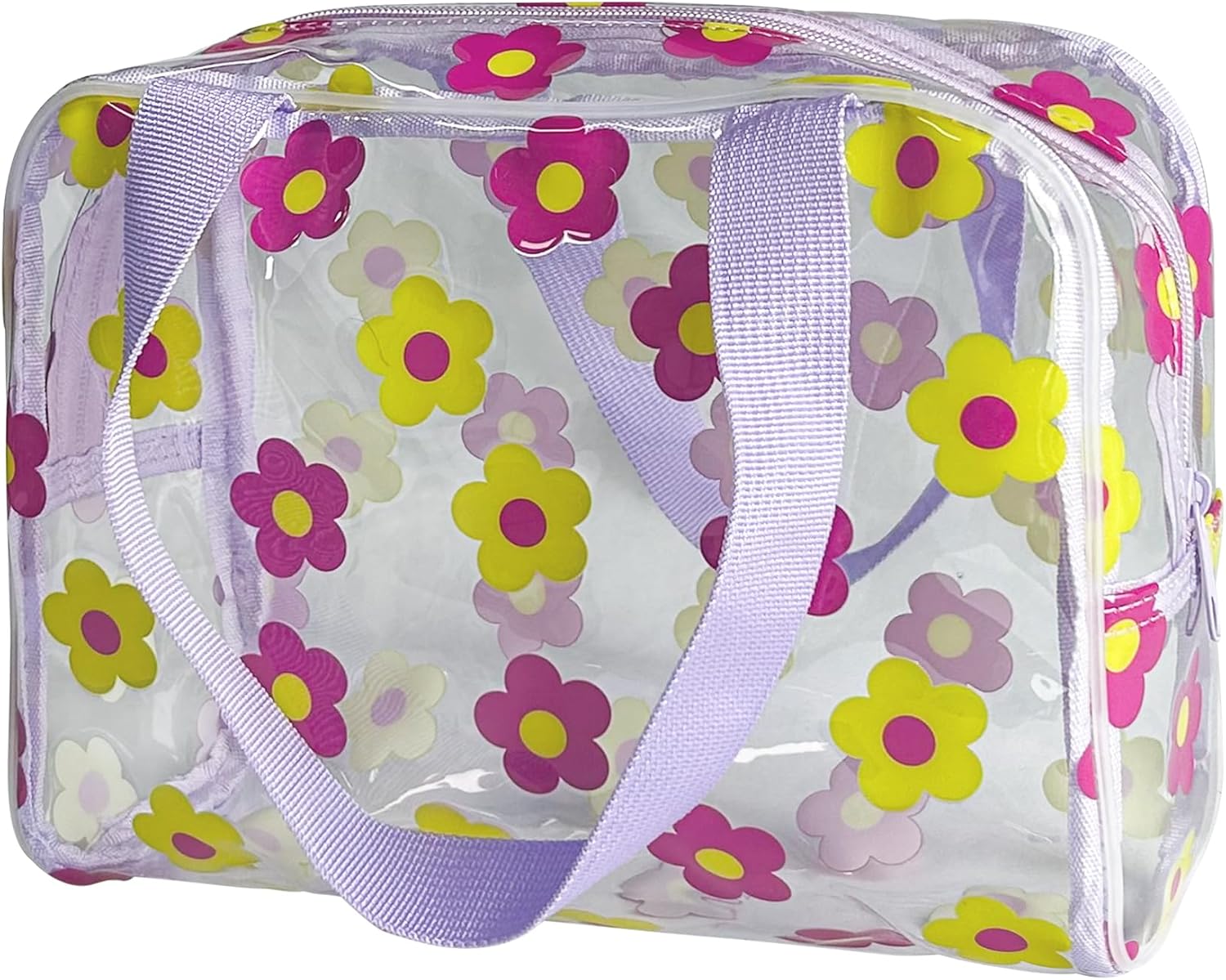 TotePrint Flower printed PVC Gift Bags with Handles Transparent Gift Bags 9.84x3.94x7.87 Plastic Reusable Gift Bag Shopping Wedding Clear Goodie Bags Clear Candy Bags Totes for School Birthday Party