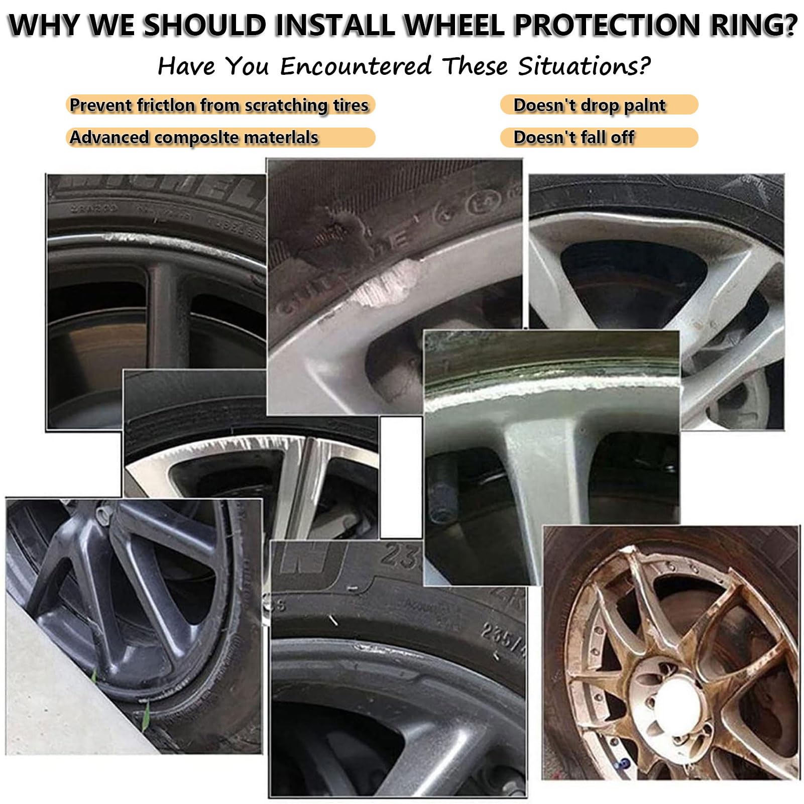 Bague De Protection pour Jantes en Alliage 16-21",Protecteurs De Jantes,Anti Collision Anti Rayures Kit Garnitures RéAméNagement Voiture,Garniture Protection Jantes Automobiles