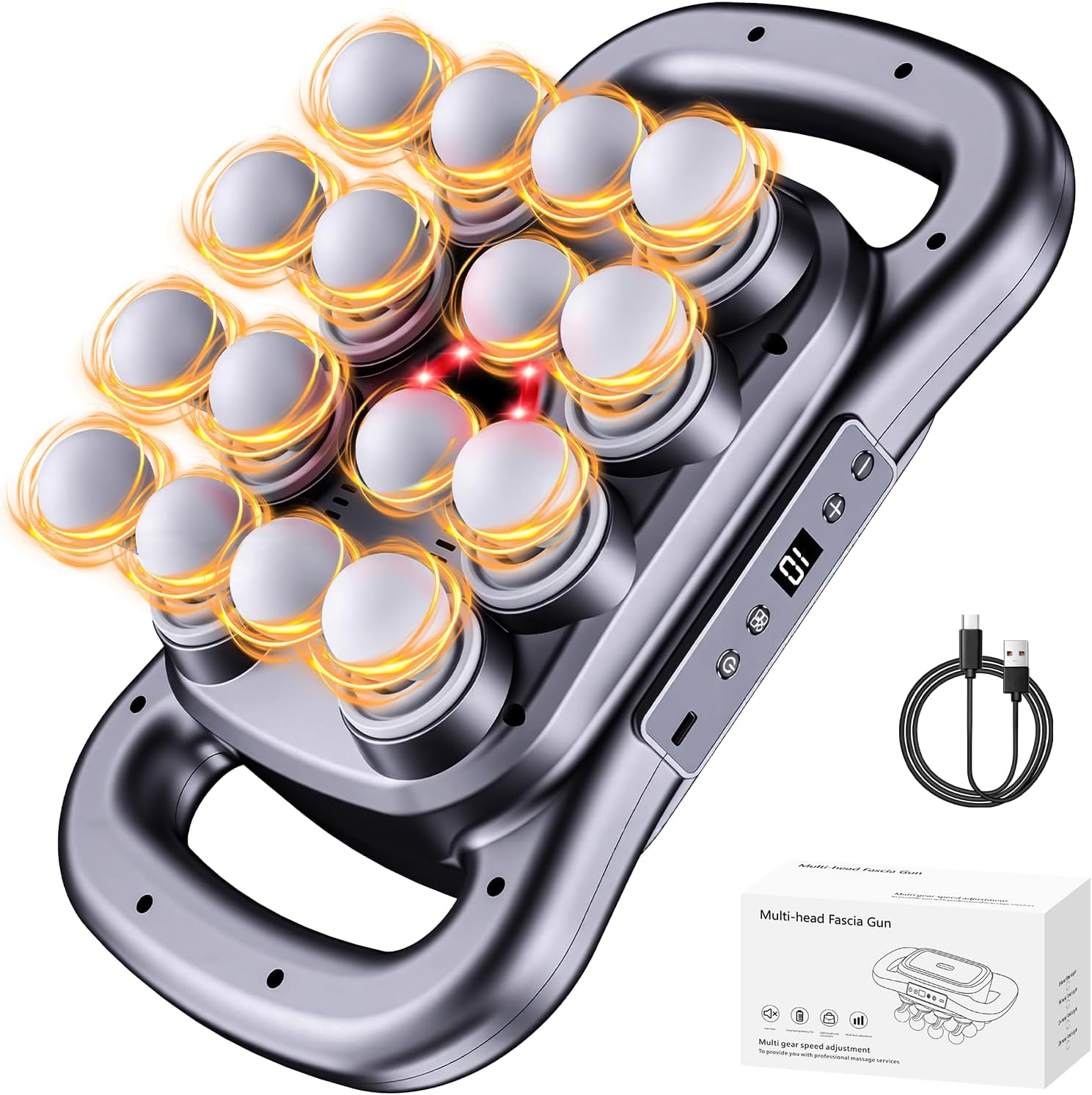 16 Head Massage Gun Deep Tissue, 2026 Upgrade Back Muscle Massager with 9 Modes & 9 Intensities,2600mAh,6H Runtime Quiet Percussion Massager for Legs, Waist, Back Muscle Pain Relief