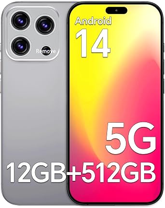 Unlocked Phones A16 ProMax, Android 14 Smartphone, 5G Cell Phones, 5000mAh Battery, 12GB RAM + 512GB Storage, Expandable to 1TB, 48MP + 108MP Camera, 6.8" 3040x1440 OLED Display, Dual SIM, GPS, WiFi