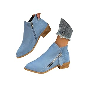 Womens Fashion Side Zipper Booties Fall Thick Heel Low Chunky Heeled Casual Comfortable Booties