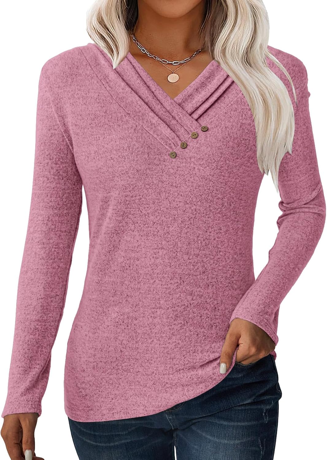 GKBK Women Long Sleeve Tunic Tops for Leggings V Neck Button Loose T Shirts 2026 Fall Dressy Casual Blouse Sweatshirt Sweater