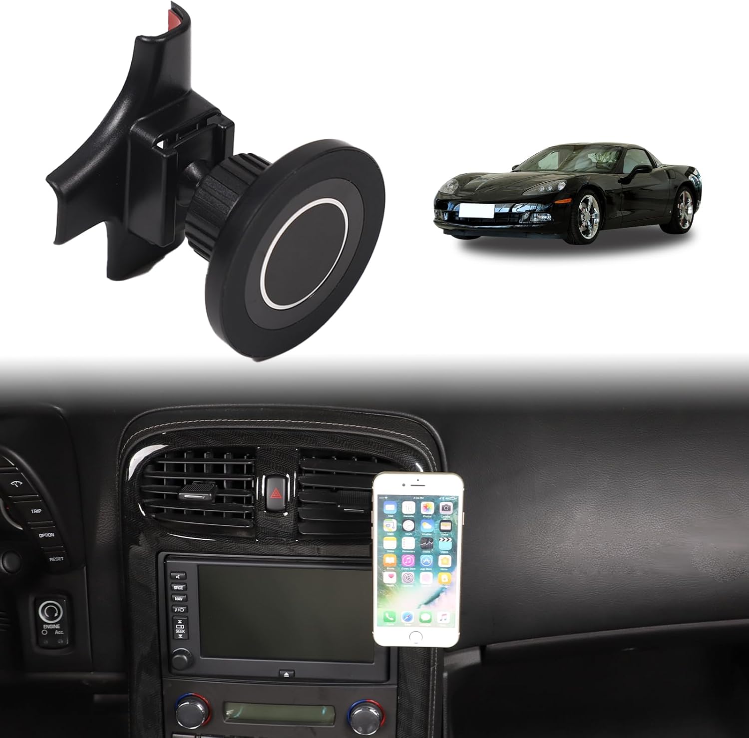 Car Phone Holder for Corvette C6 2005-2013 Aluminum Centre Console Rotatable Fixed Mobile Phone Mount Holder for Car Fit for iPhone Android and Universally Smartphones (Side)