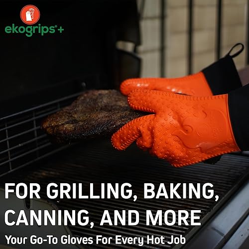 Miniatura 9 de Ekogrips+ - Guantes de horno de silicona de alta calidad, cómodos, impermeables, resistentes al calor, guantes de barbacoa para parrilla, puño largo