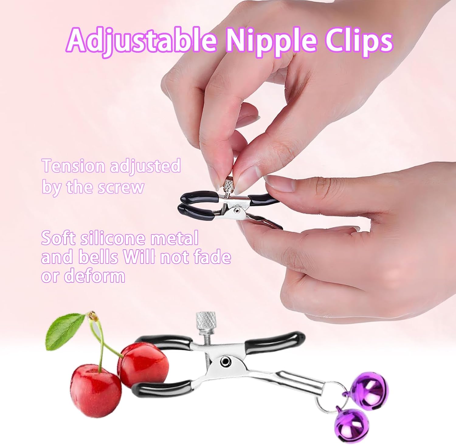 2Pcs BDSM Nipple Clamps Adjustable Metal Nipple Toys with Bell, Bondage Sex Toys for Women Couples, Nipple Clips BDSM Toys for Sensory Play & Teasing, Nipple Rings Adult Sex Toys Sexual Wellness