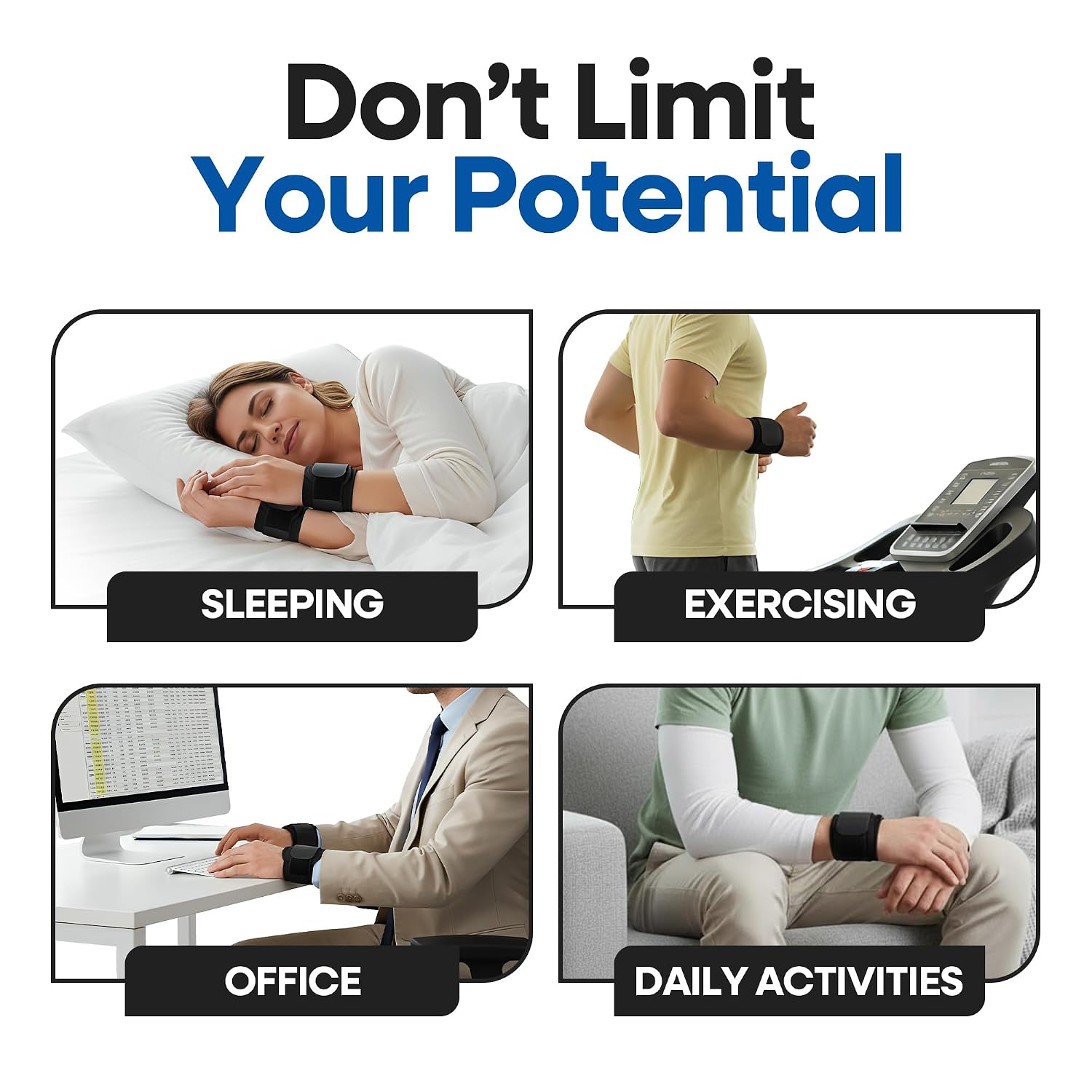 2-Pack Wrist Wraps for Wrist Tendonitis | Wrists Brace Carpal Tunnel Pain Relief | Ganglion Cyst Support or Carpal Tunnel Splint | Compression Straps for Weightlifting Women Men Left & Right Hand