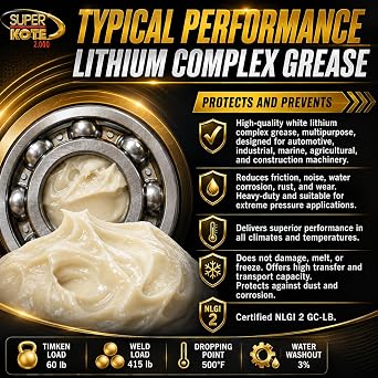 Lithium Complex Grease Superkote 2000 | Multipurpose | NLGI 2 | EP | High Temp | Automotive | Construction | Industry | Gear | Wheel Bearing | Axle | Ball Joint |White | 1 LB Can