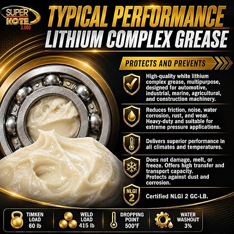 Lithium Complex Grease Superkote 2000 | Multipurpose | NLGI 2 | EP | High Temp | Automotive | Construction | Industry | Gear | Wheel Bearing | Axle | Ball Joint |White | 1 LB Can