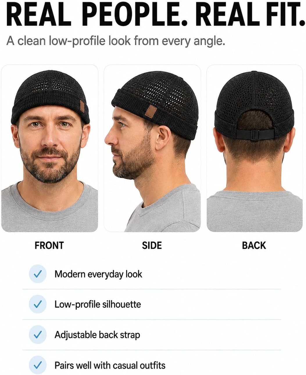 5 Pack Brimless Hat Docker Hat for Men Breathable Mesh Lightweight Adjustable Summer Cooling Skullcap Beanie Hip Hop Cap