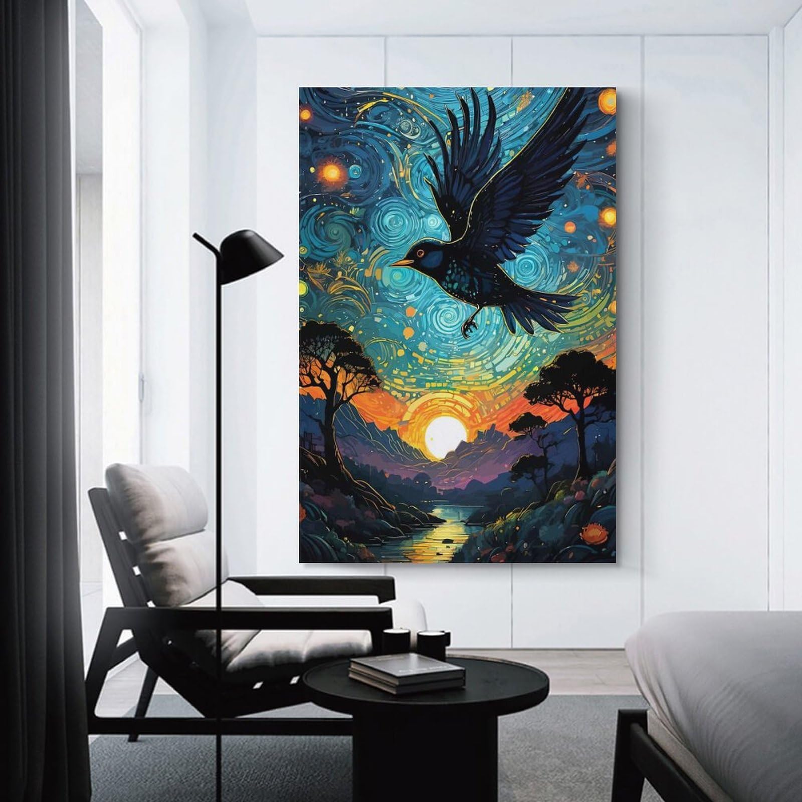 Junmoney Starry Night Bird Canvas Wall Decor, 20x30inch(50x75cm), for Flats, Guest Rooms Or Compact Rooms, Decorative Canvas Decor for Home Updates