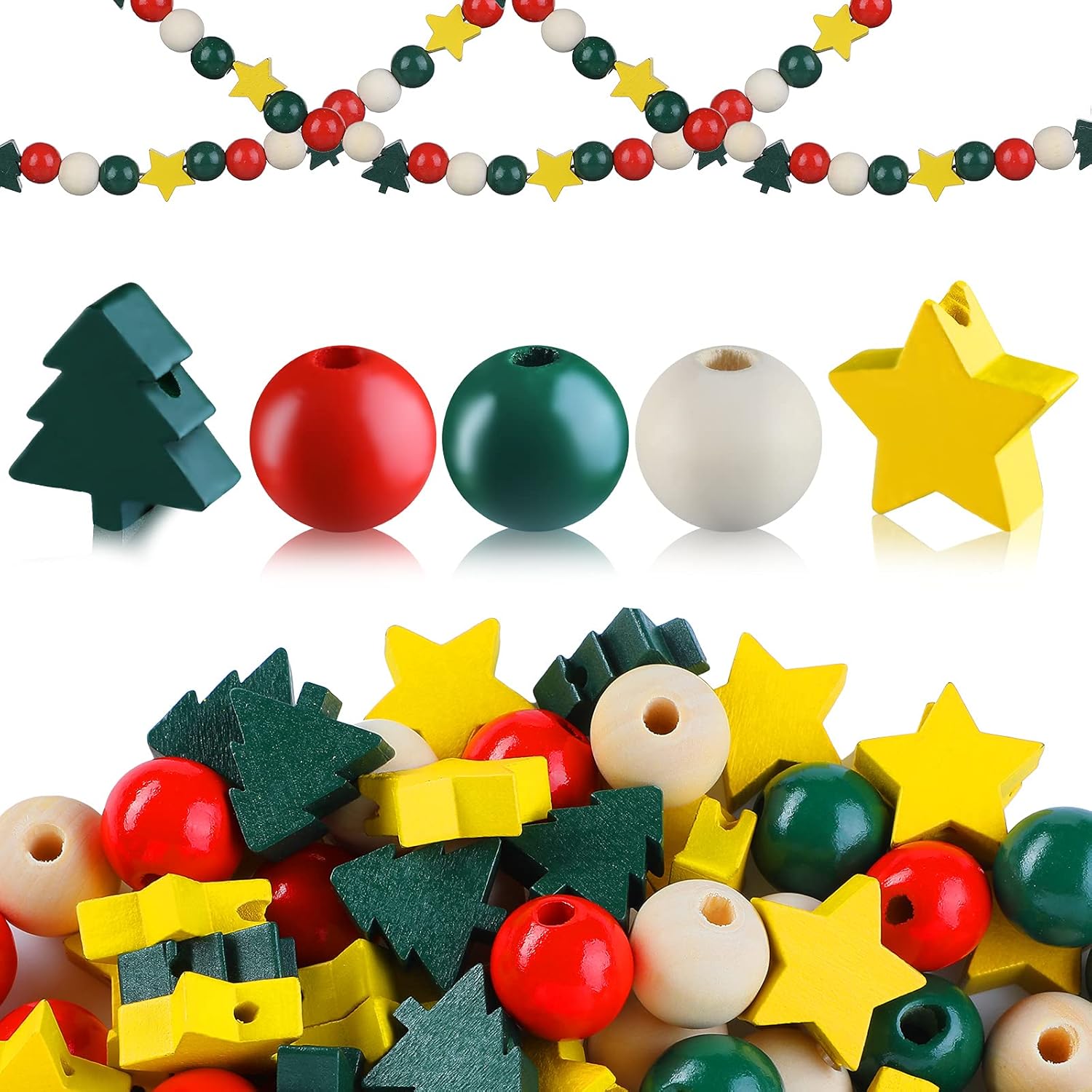 Canlierr 150 Pieces Christmas Wooden Beads for Crafts with