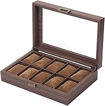 House of Quirk Wooden Look 10 Slot Watch Box Organizer Watch Case with Glass Top Antique Lock
