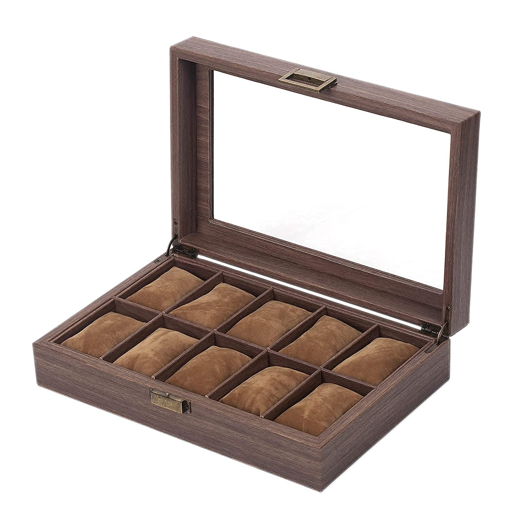 House of Quirk Wooden Look 10 Slot Watch Box Organizer Watch Case with Glass Top Antique Lock (B097P8DVLJ) Amazon Price History, Amazon Price Tracker