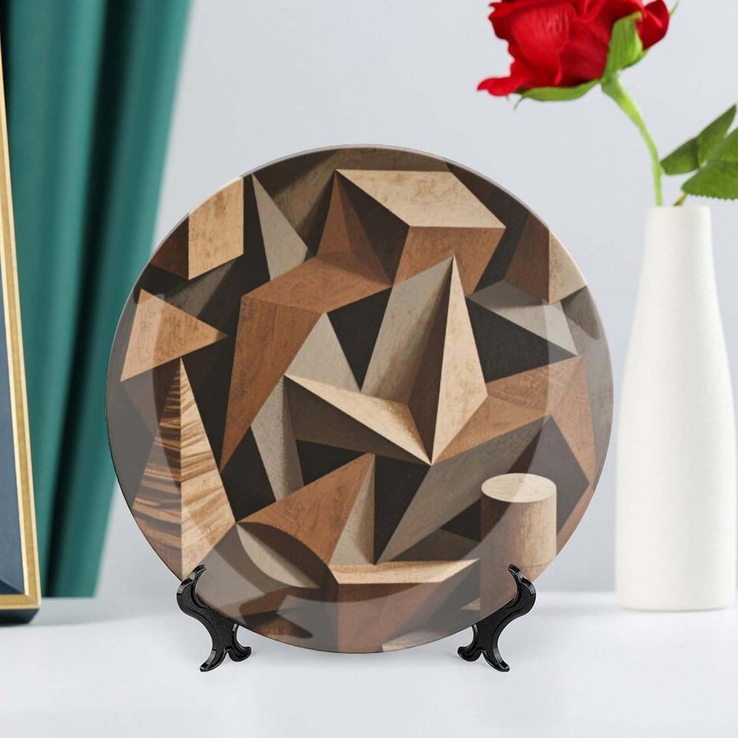Bone China Decorative Plates Geometry Ceramic Decorative Plate Wall Decor with Display Stand Ceramic Ornaments for Wall Hanging Decoration
