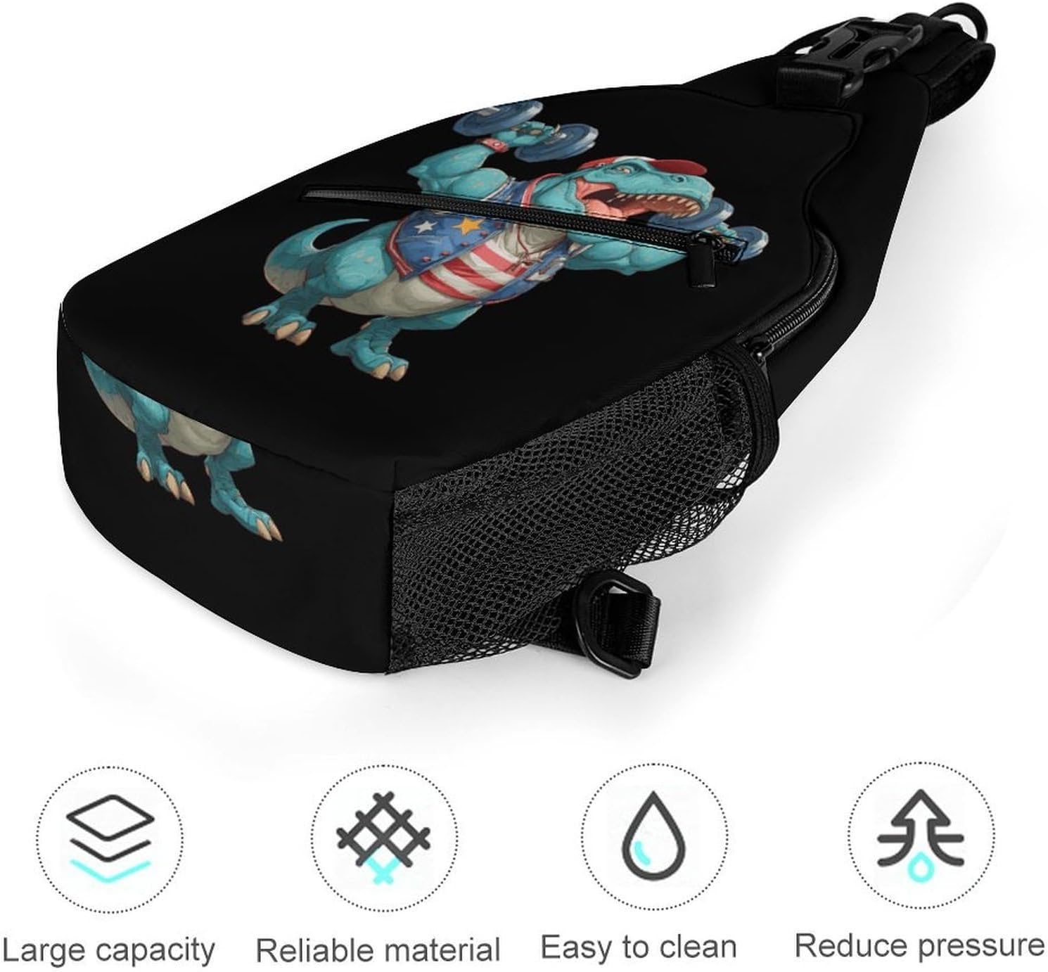Weight Lifter Barbell Dinosaur Men Crossbody Sling Backpack Chest Bag | Travel Fanny Pack,Hiking Daypack,Print Shoulder Bags