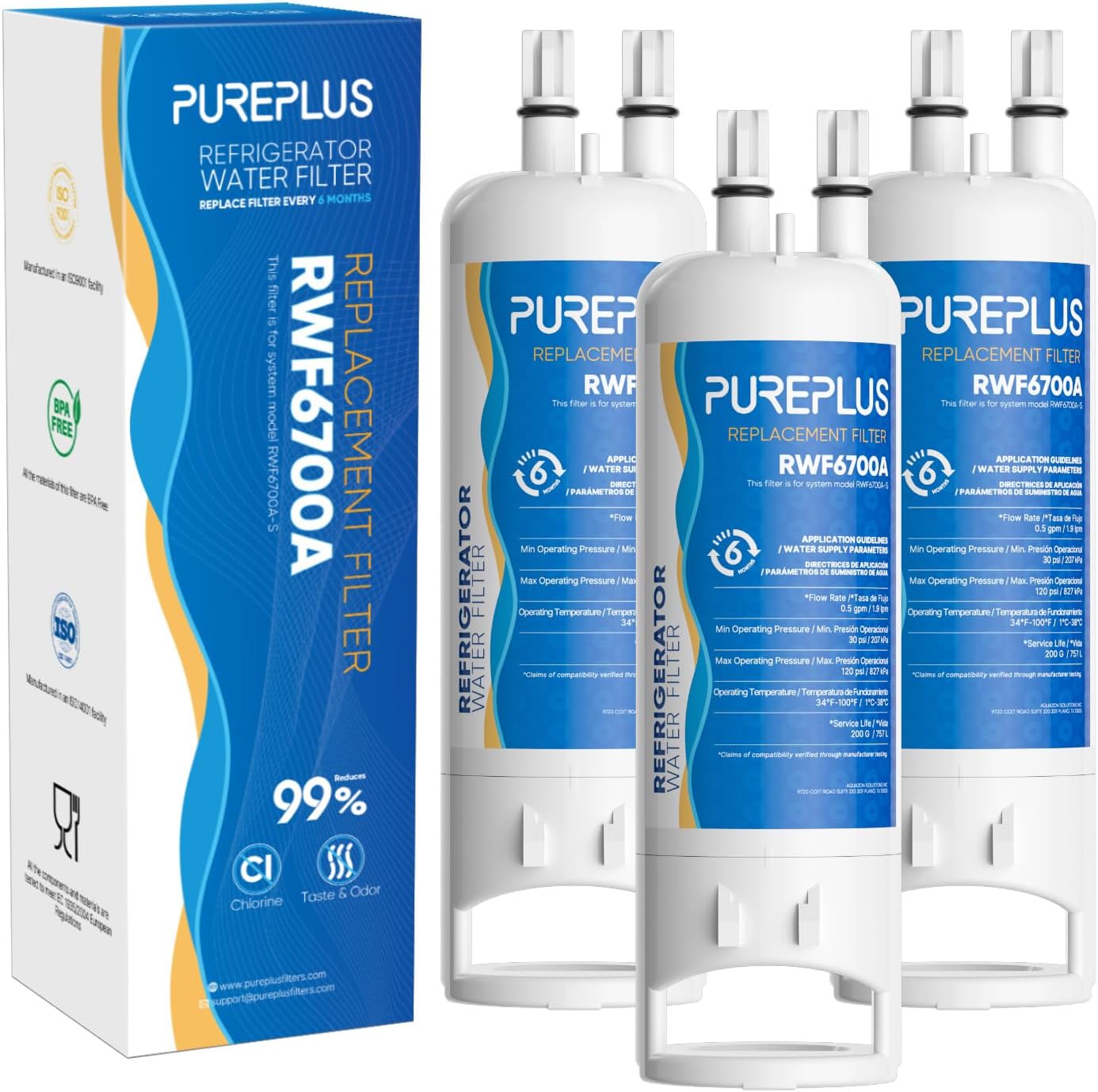 PUREPLUS EDR1RXD1 Replacement for Everydrop® Filter 1, W10295370A, W10295370, EDR1RXD1B, P8RFWB2L, P4RFWB, Kenmore® 46-9081, 46-9930, WD-F38,WRS325SDHZ Refrigerator Water Filter, 3 Pack